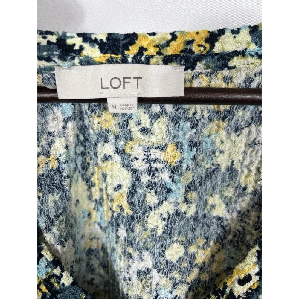 Loft Womens Micro Floral Puff Sleeve Top Size M Cottagecore Boho‎ Prairie Spring
